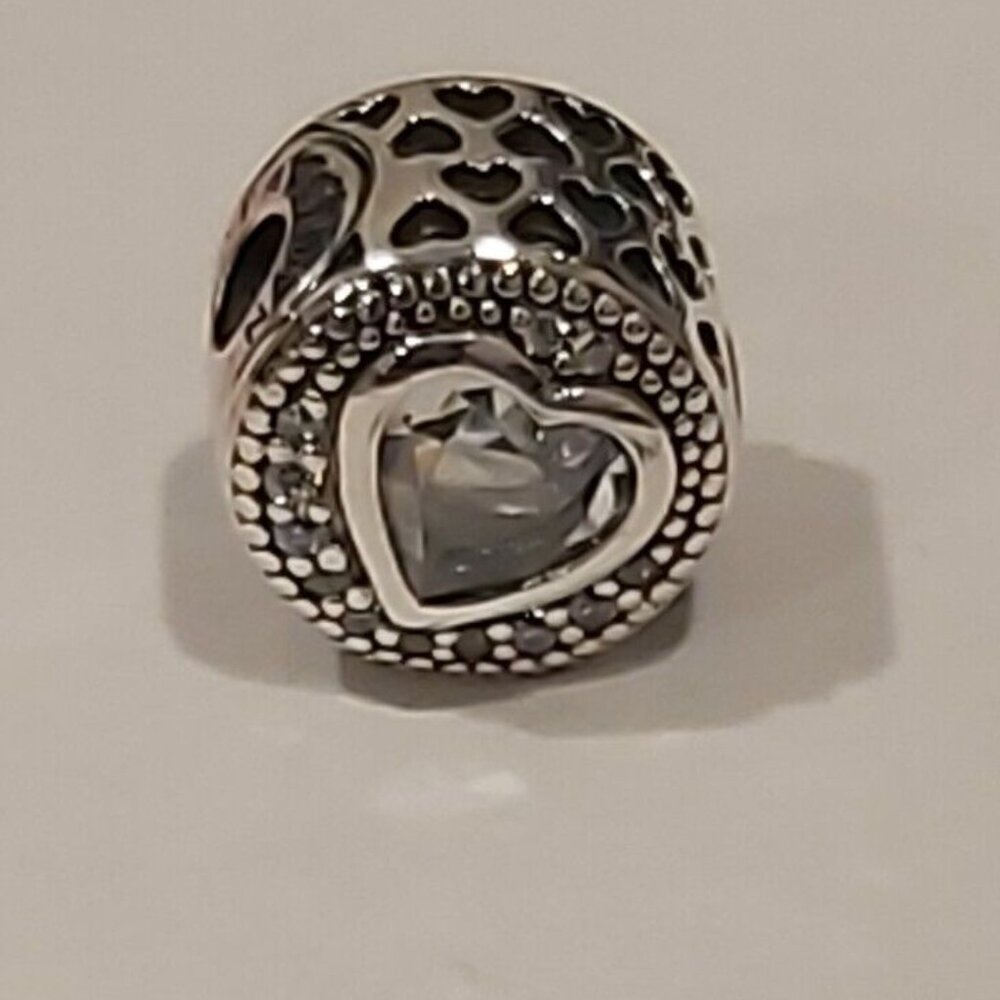 Auth PANDORA *RETIRED* Sterling Silver ESSENCE Passion Heart w/CZ's 796081CZ